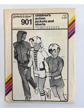 Stretch & Sew 901 Childrens Action Jackets Shorts Sewing Pattern 1979 Uncut